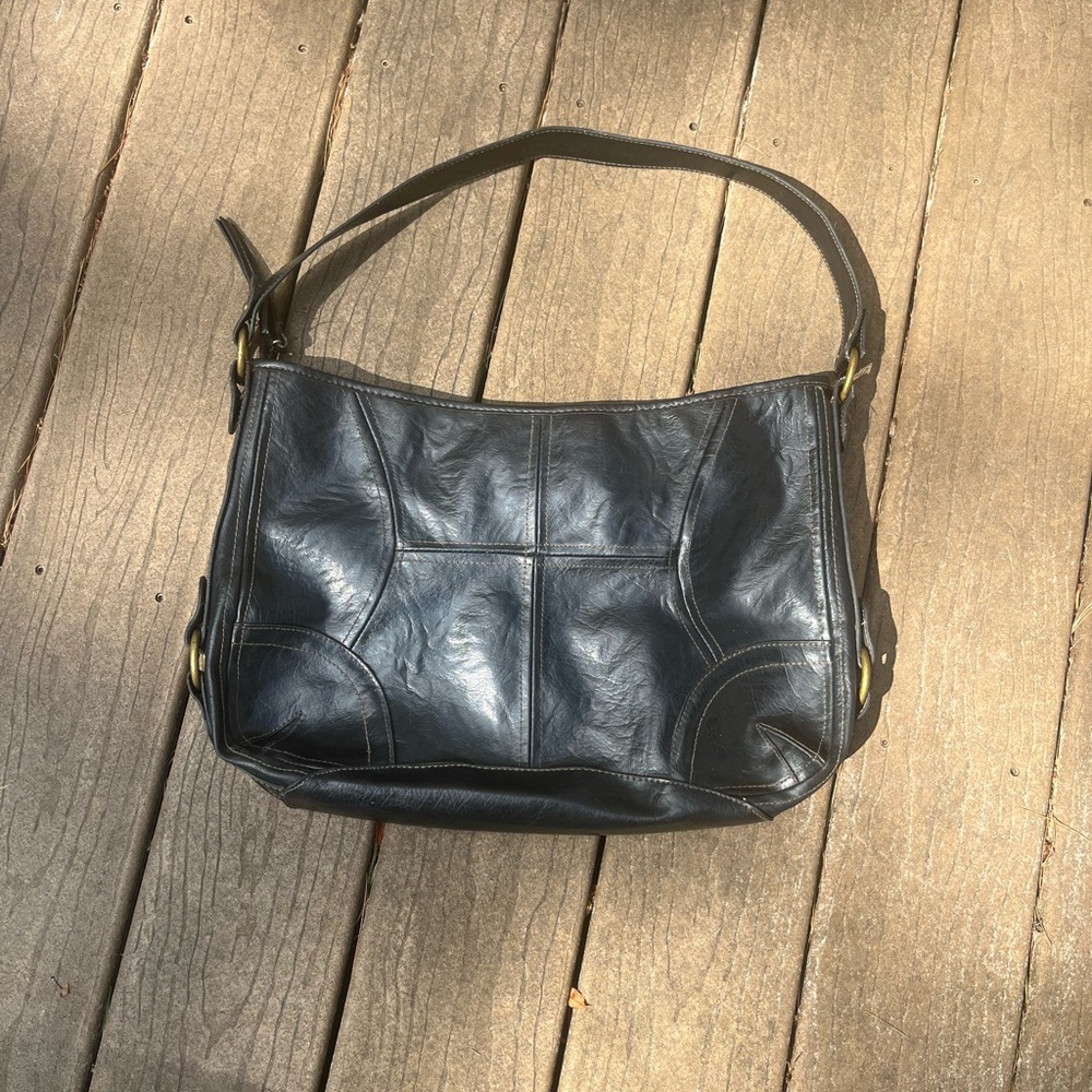 Black leather y2k bag with gold hardware